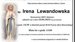 Zmarła Irena Lewandowska. Miała 72 lata.