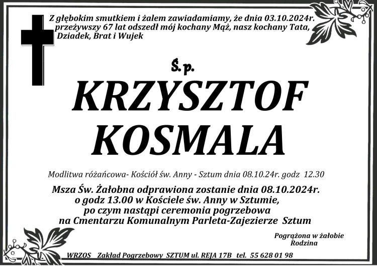 Zmarł Krzysztof Kosmala. Miał 67 lat.