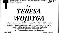 Zmarła Teresa Wojdyga. Żyła 89 lat.