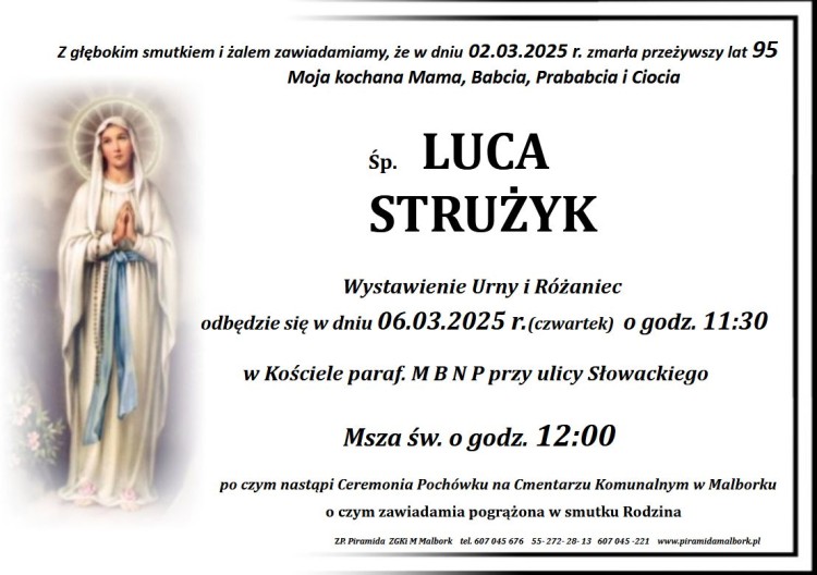 Zmarła Luca Strużyk. Miała 95 lat.