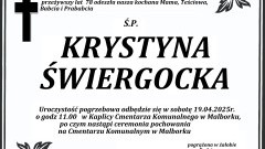 Zmarła Krystyna Świergocka. Miała 78 lat.