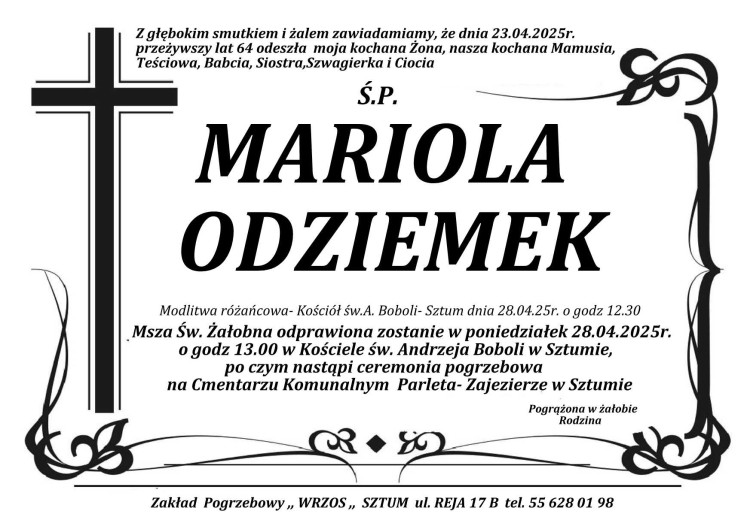 Zmarła Mariola Odziemek. Miała 64 lata.