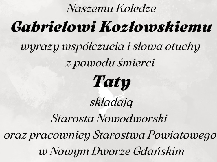 Kondolencje Starosty Nowodworskiego i pracowników Starostwa Powiatowego…
