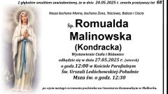 Zmarła Romualda Malinowska. Miała 68 lat.