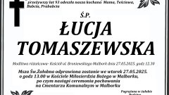 Zmarła Łucja Tomaszewska. Miała 93 lata.