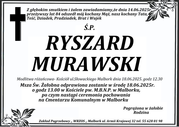 Zmarł Ryszard Murawski. Żył 84 lata.