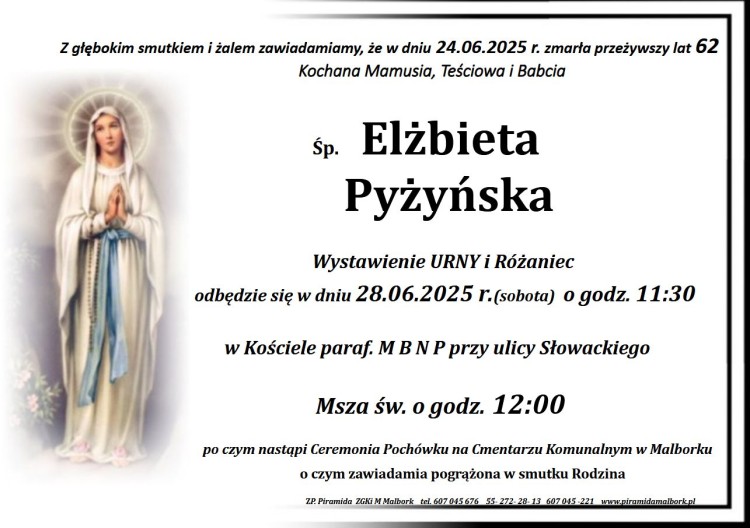 Zmarła Elżbieta Pyżyńska. Miała 62 lata.