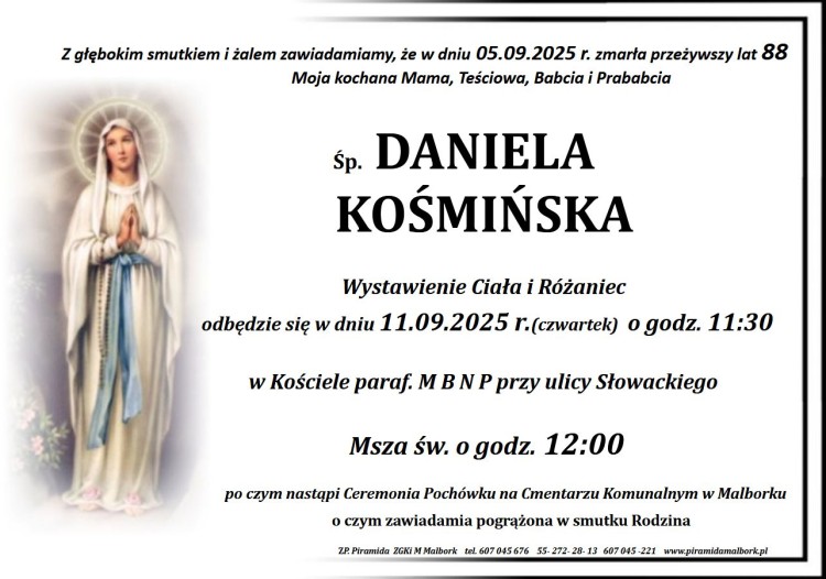 Zmarła Daniela Kośmińska. Miała 88 lat.