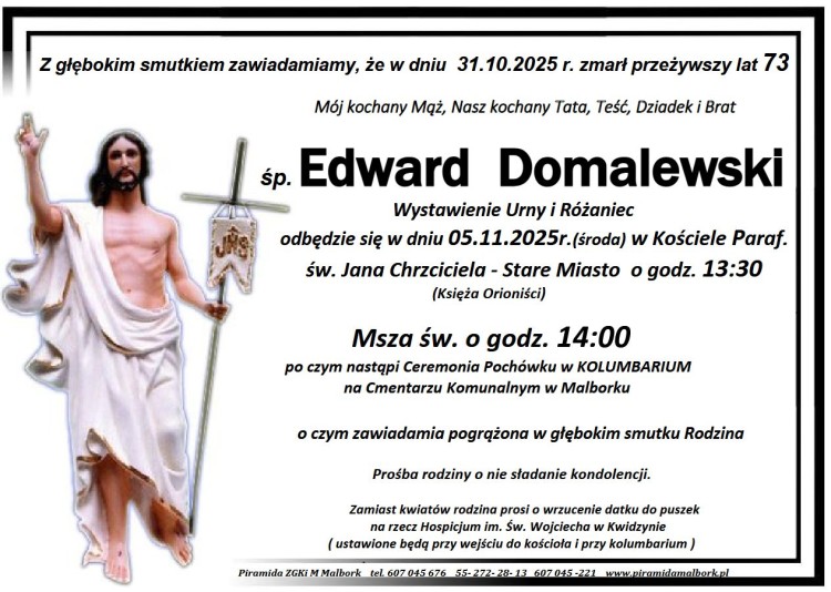Zmarł Edward Domalewski. Miał 73 lata.