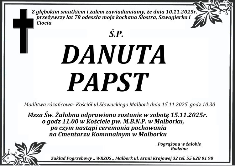 Zmarła Danuta Papst. Miała 78 lat.
