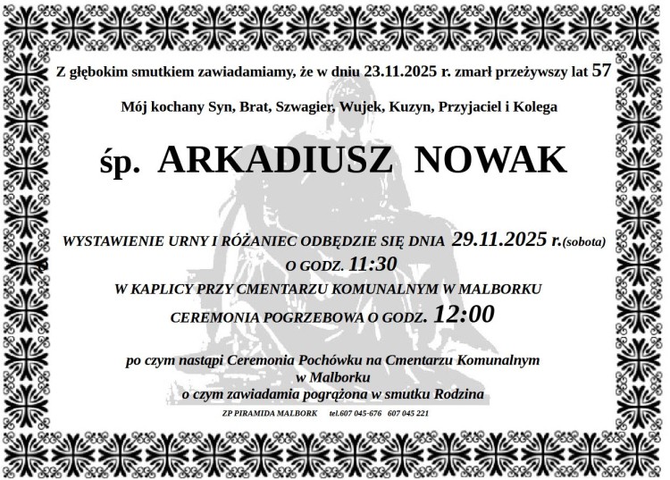 Zmarł Arkadiusz Nowak. Miał 57 lat.