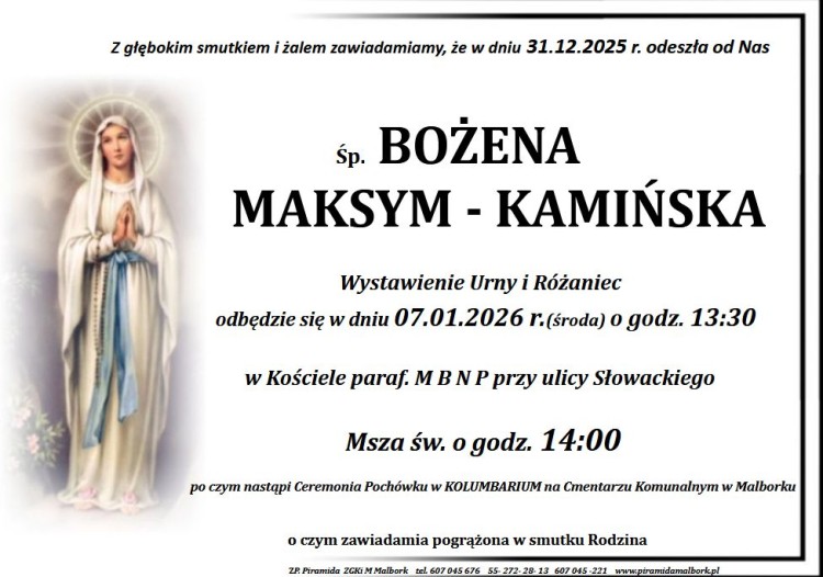 Zmarła Bożena Maksym - Kamińska.