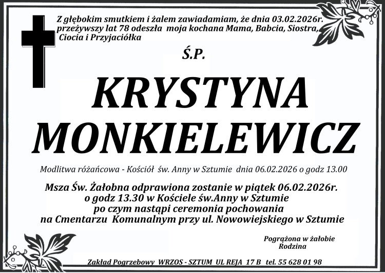 Zmarła Krystyna Monkielewicz. Miała 78 lat.