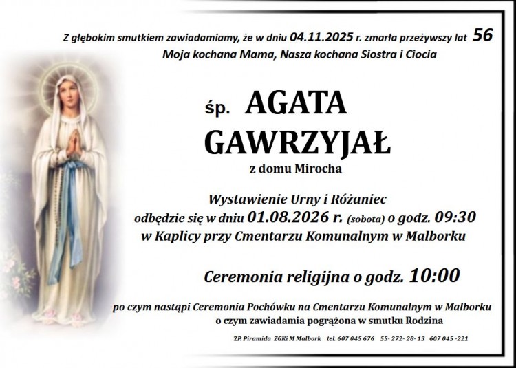 Zmarła Agata Gawrzyjał. Miała 56 lat.