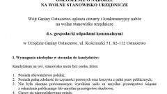 Wolne stanowisko urzędnicze d.s. gospodarki odpadami komunalnymi. Wójt…